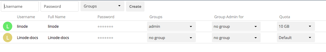 User configuration panel