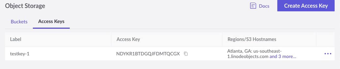 Viewing a list of access keys in the Cloud Manager Viewing a list of access keys in the Cloud Manager